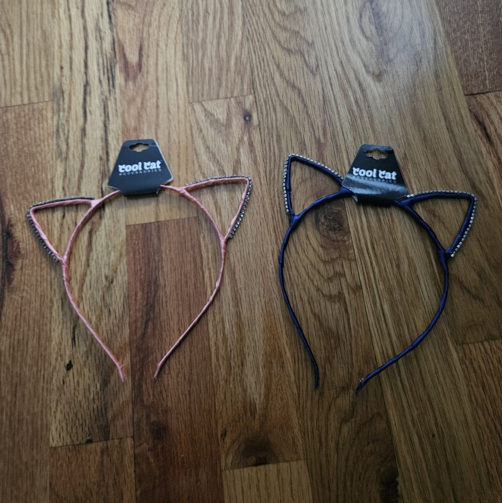 NWT set of 2 jeweled satin cat ear headbands, Cool Cat Accessories